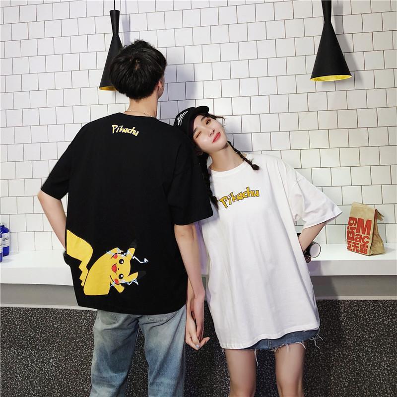 Áo Thun Cặp Form Rộng In Hình Pikachu Đáng Yêu