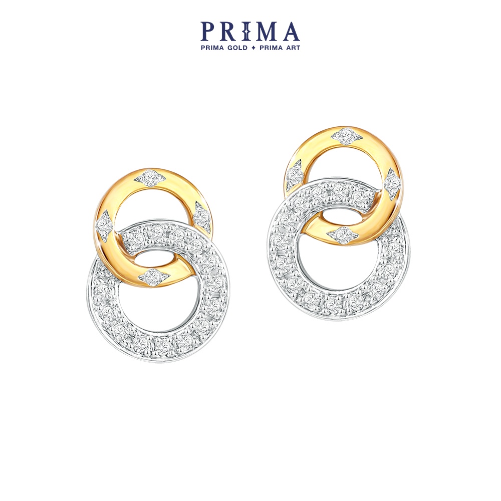 Bông tai Vàng 18K PRIMA GOLD - Bộ Sưu Tập Love Has No Limit - Vòng tròn lồng ghép Love - 105E1349