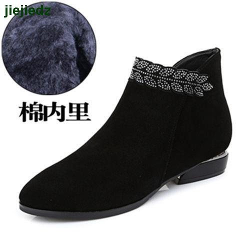Giày Bốt Martin Da Lộn Đế Bằng Đính Đá Kiểu Anh Thời Trang Thu Đông Size Lớn 33-43