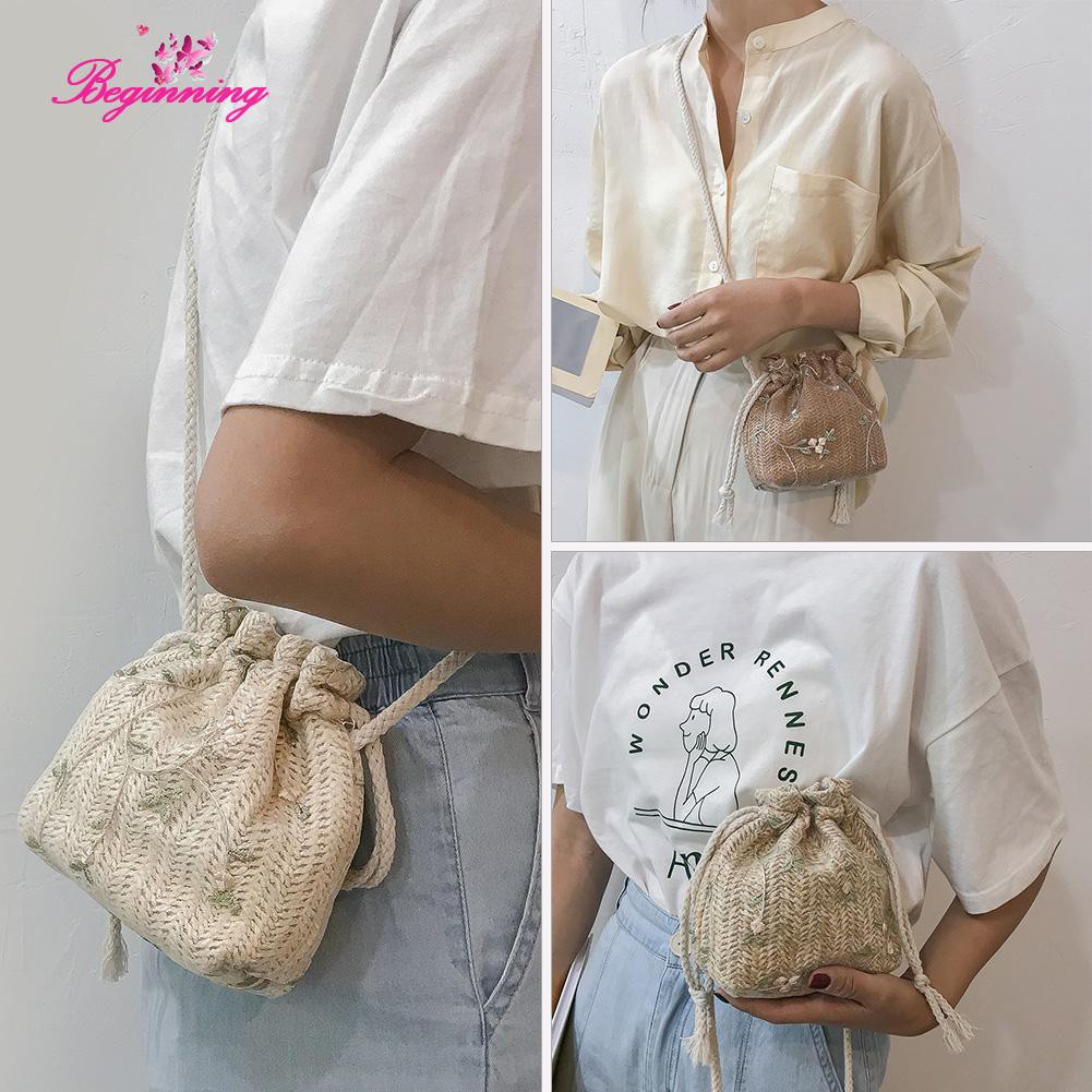 Beginning - Túi dệt kim đeo chéo thêu hoa xinh xắn dành cho nữ