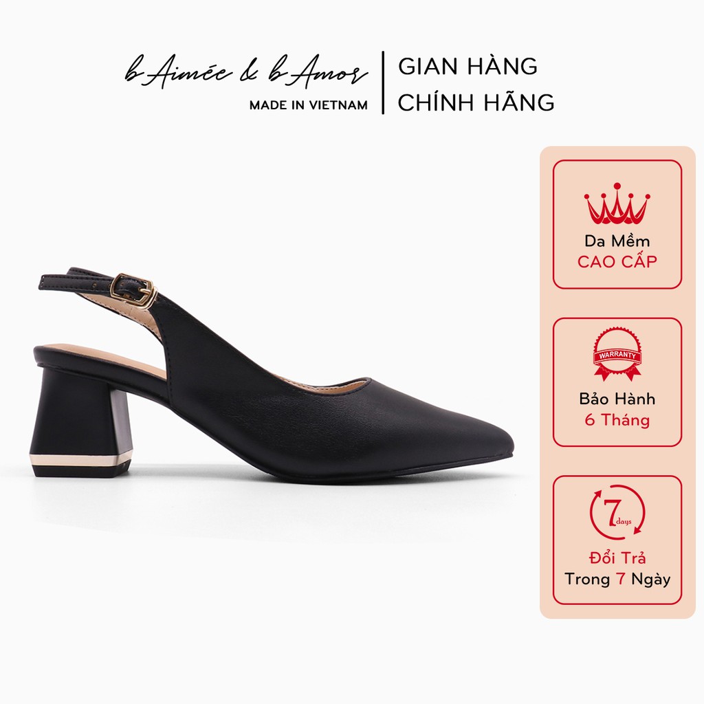 Giày cao gót nữ 5p quai sau mũi nhọn gót đế vuông dáng slingback bít mũi công sở đẹp bAimée &amp; bAmor - MS1675
