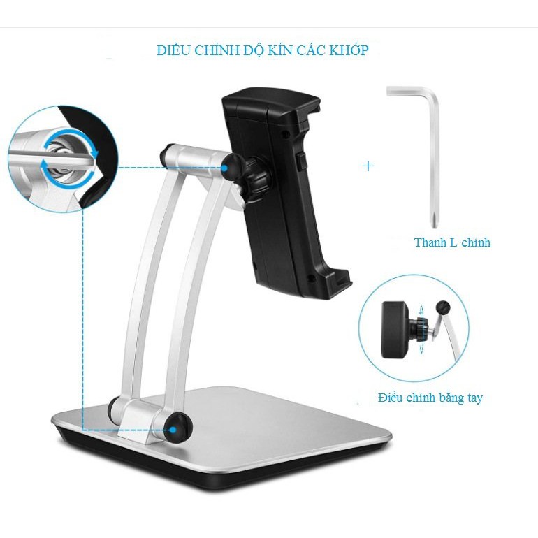 Giá đỡ ipad hợp kim nhôm,kẹp điện thoại xoay 360 chống rung,chắc chắn xem phim chống mọi,quay video, học online
