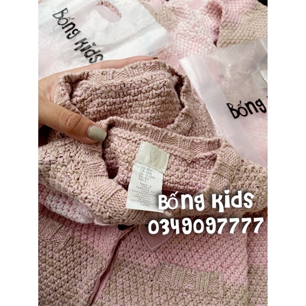 Áo Cardigan Bé Gái Khuy Gỗ Kẻ Hồng