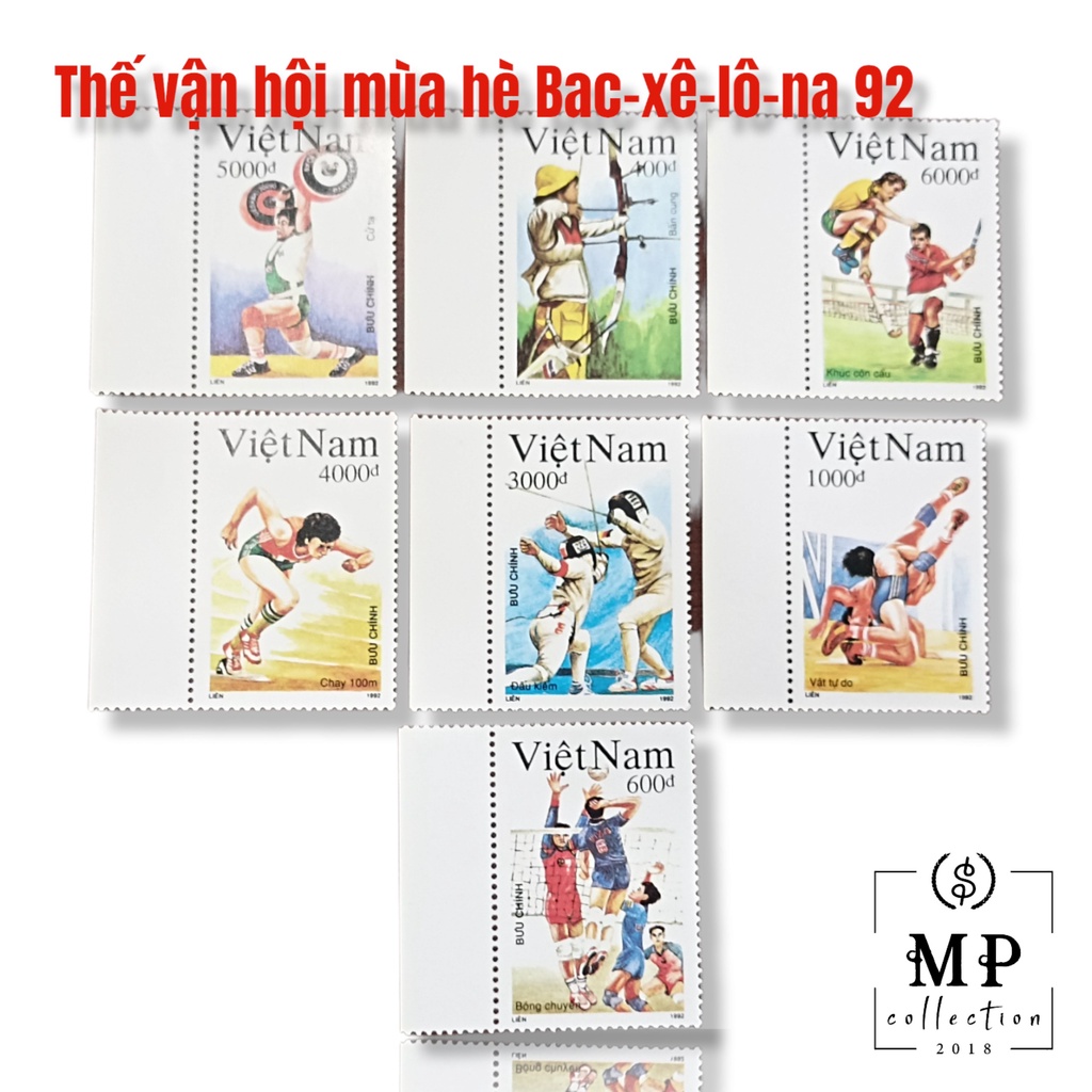 Bộ 7 con tem sưu tầm Thế vận hội mùa hè Bac-xê-lô-na 1992