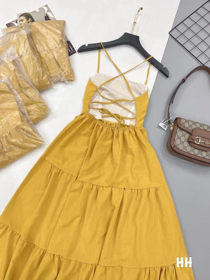 [Mã FAMAYWA2 giảm 10K đơn 50K] Váy maxi vàng 2 dây buộc đan lưng cá tính | BigBuy360 - bigbuy360.vn