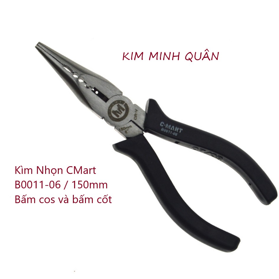 Kìm Nhọn Cán Màu Đen Cao Cấp 150mm/6&quot; Bấm Cos , Bấm Cốt B0011 C-Mart