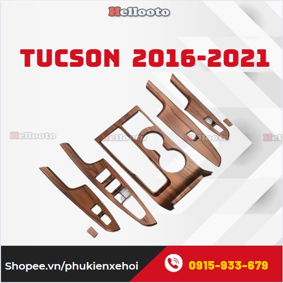 Ốp Nội Thất Vân Gỗ Nâu Cho Xe Tucson 2016 đến 2021 - 5 Chi tiết