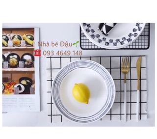 ĐĨA TRÒN SÂU LÒNG đen trắng SIZE 22cm