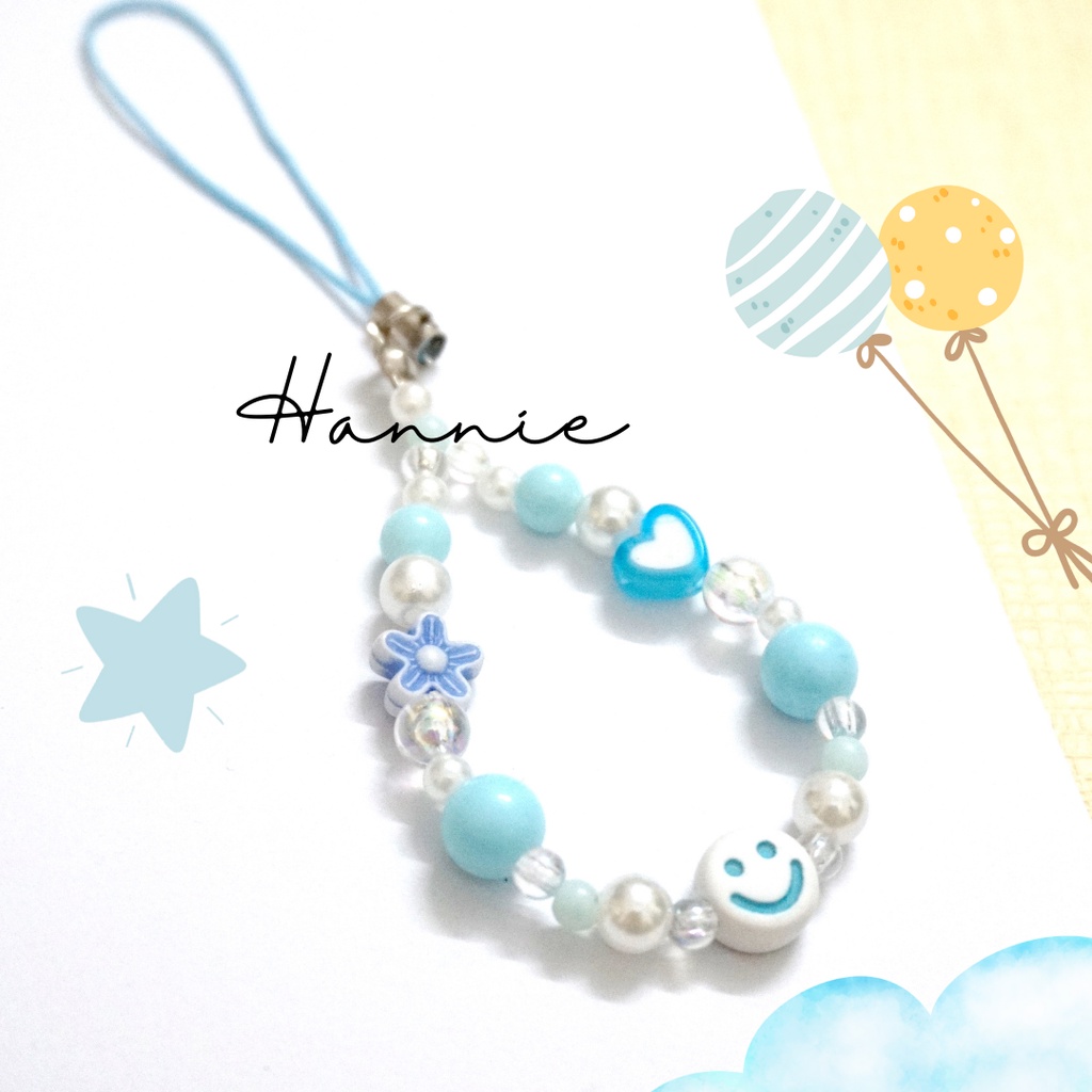 (Đỏ/Tím/Cam/Hồng/Xanh/Vàng) Móc khóa hạt trai mặt cười - Phụ kiện dây treo điện thoại túi xách balo chìa khóa handmade