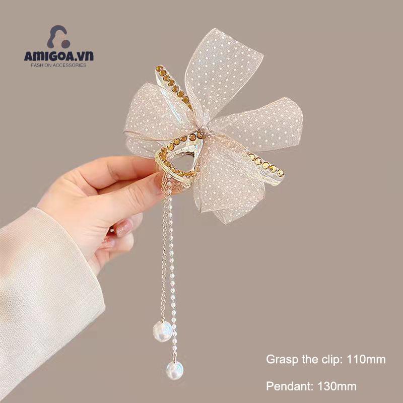 ✨✨Kẹp Tóc Hình Nơ Tua Rua Đính Ngọc Trai Thời Trang Cho Nữ