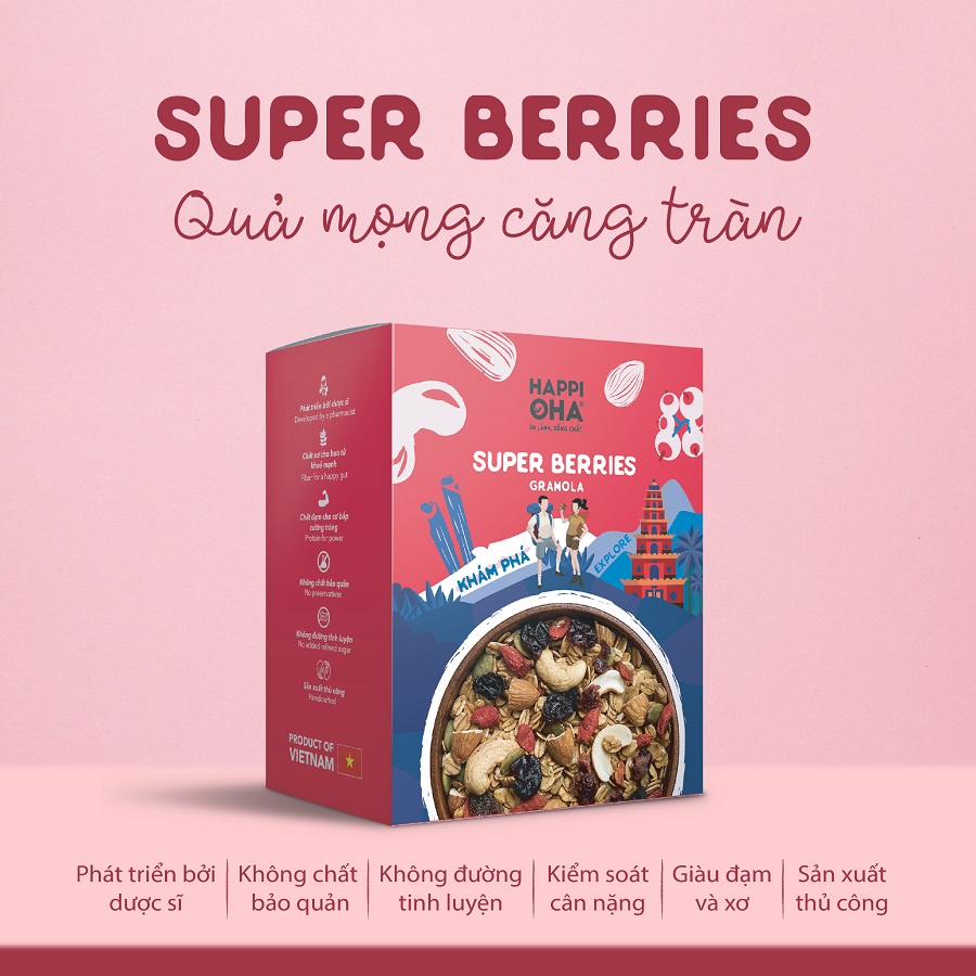 Granola Super Berries Vị Quả Mọng HAPPI OHA - Ngũ Cốc Ăn Sáng/ Ngũ Cốc Ăn Kiêng Không Đường Tinh Luyện Yourshop