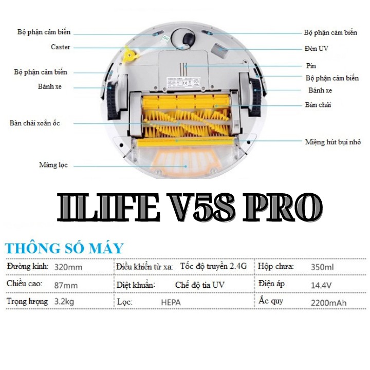 Máy Hút Bụi Tự Động , Robot hút bụi thông minh ILIFE V5S PRO,có khay nước