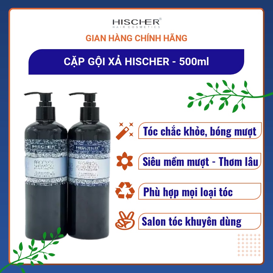 Dầu gội Hischer Argan Oil 500ml, Dầu gội xả Argan Oil siêu mượt tóc, phù hợp với mọi loại tóc