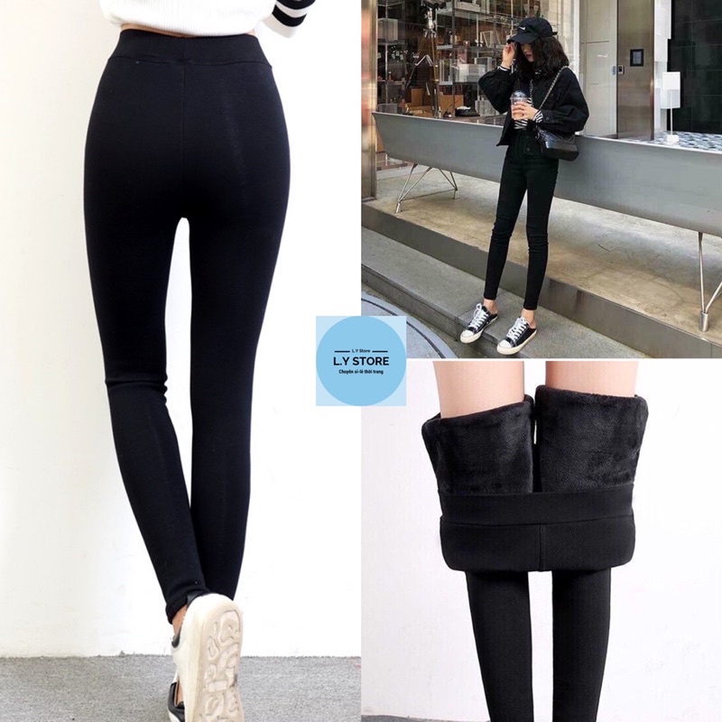 Quần Legging Lót Lông Ấm Nữ [FREESHIP] Thun body dáng ôm cạp cao nâng mông, mặc ở nhà mùa đông HOT
