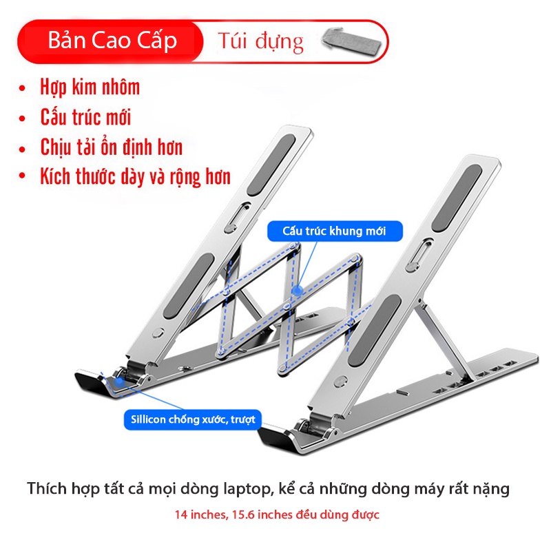 [HOT] Giá Đỡ Laptop Nhôm Chống Mỏi Cổ có thể gấp gọn điều chỉnh độ cao, tặng kèm túi đựng