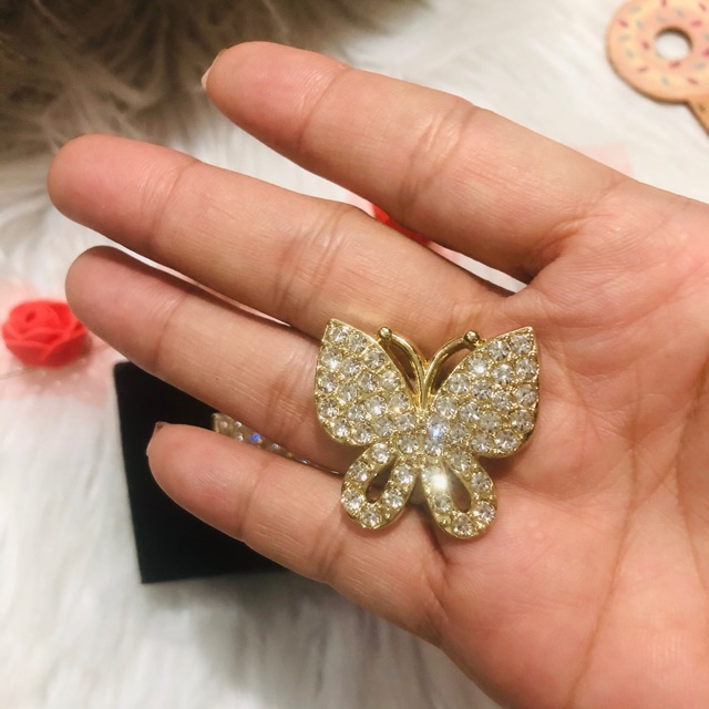 Cài áo con bướm full đá. KT 3 x 3,5cm