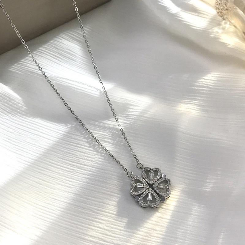 Vòng cổ choker dây xích mặt cỏ 4 lá hình trái tim từ tính gấp gọn được nhiều kiểu