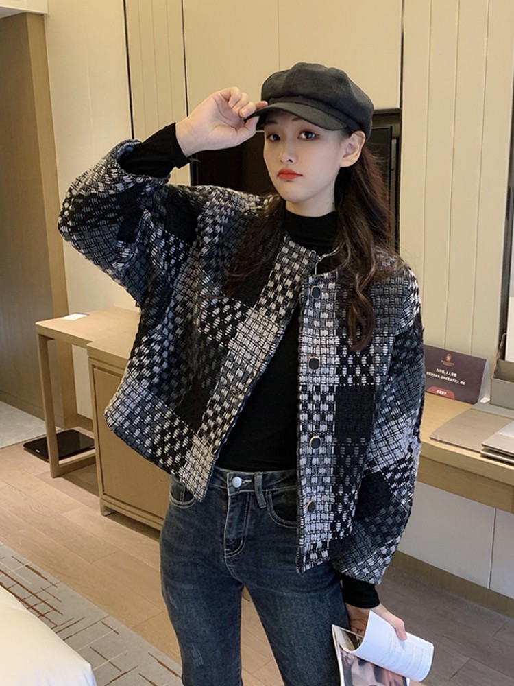 [HÀNG ORDER] Áo dạ vải tweed kẻ hàng Quảng Châu nữ tính cá tính ulzzang