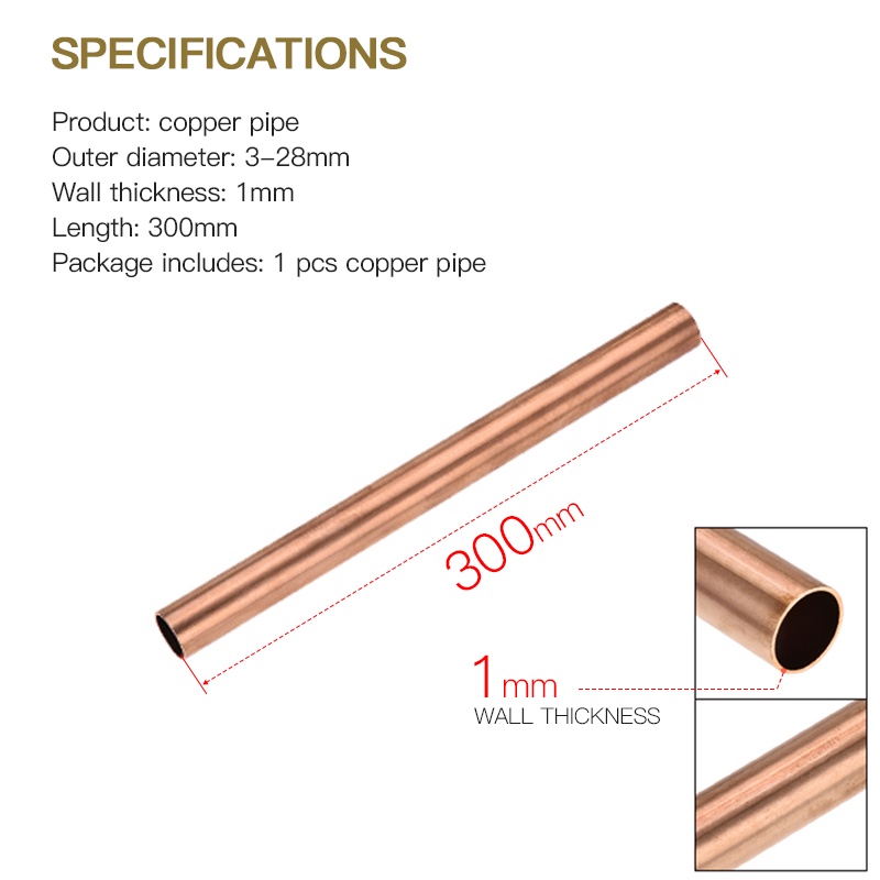 Ống Đồng Thẳng Dài 300mm 3 4 5 6 7 8 9 10 11 12 13 14 15 16 18 20 25 26 28mm Chất Lượng Cao