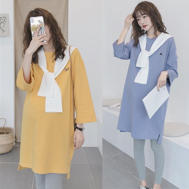 Bộ Áo Thun Dáng Rộng + Đầm Yếm Dáng Rộng Thời Trang Thu Đông Cho Mẹ Bầu