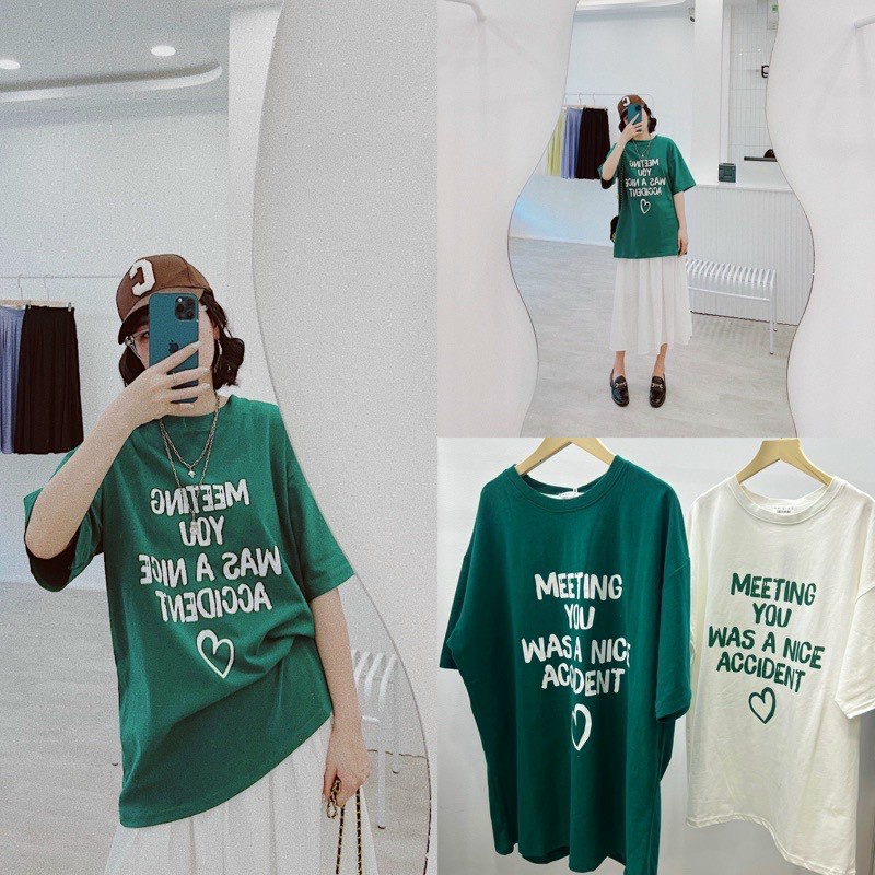 Áo thun tay lỡ form rộng unisex nam nữ mặc đều đẹp in chữ hàng loại 1_meeting you