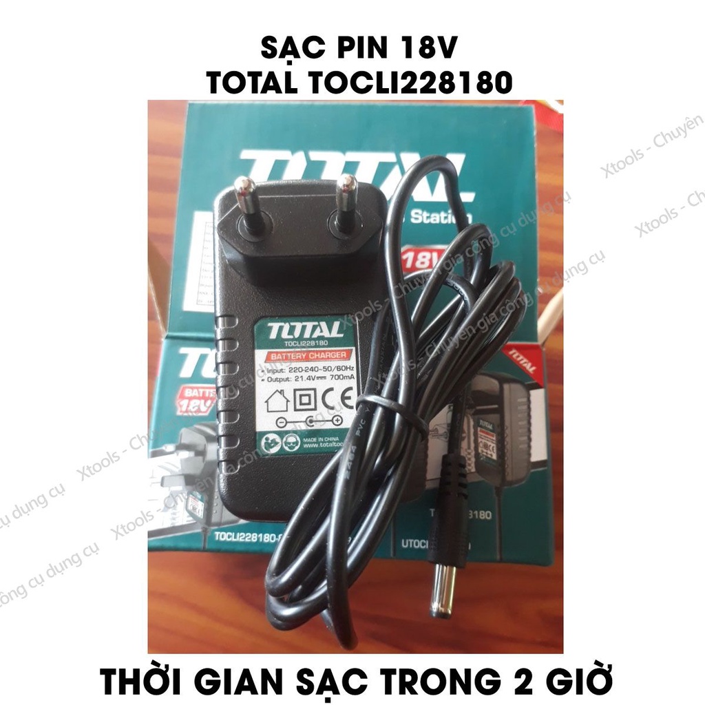 Sạc pin 18V TOTAL TOCLI228180 Sạc pin Total sạc trong 2 giờ, sử dụng cho máy khoan TDLI228180 và TIDLI228180