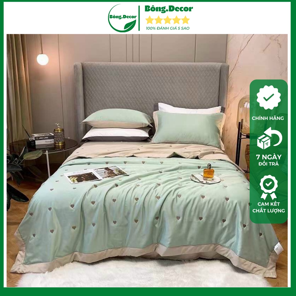 Chăn hè lụa thêu tim chần bông cao cấp mẫu mới 2022, mền lụa mềm mịn thoáng mát kích thước 2mx2m2 - Bông.Decor