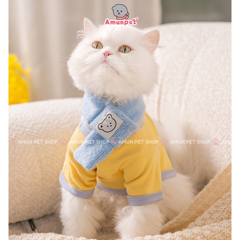 Set Áo Nỉ Kèm Khăn Len Cho Chó Mèo Cực Yêu Thời Trang Quần Áo Mùa Thu Đông Cho Thú Cưng Giá Rẻ Amun Pet