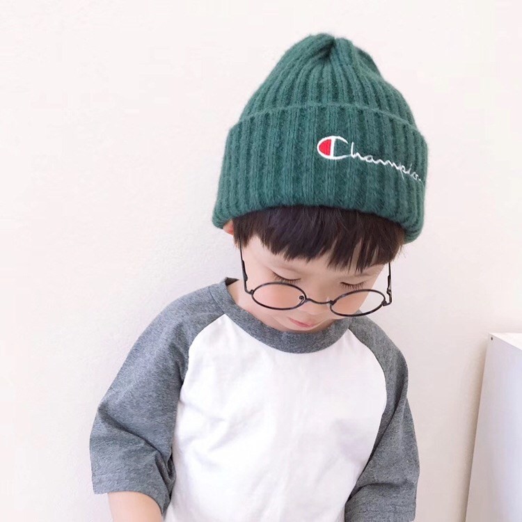 Mũ len giữ ấm thêu chữ champion phong cách Hàn Quốc thời trang thu đông dễ thương cho bé