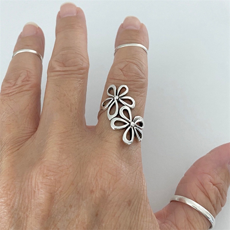 Nhẫn Hở Mạ Bạc Bản Lớn Hình Hoa Nhiều Màu Sắc Tùy Chỉnh Phong Cách Boho Cho Nữ