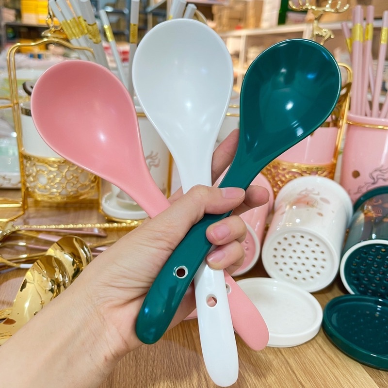 Thìa cơm, muôi canh gốm sứ Bộ Bát đĩa Decor siêu đáng yêu cao cấp Muôi sứ cực xinh yêu