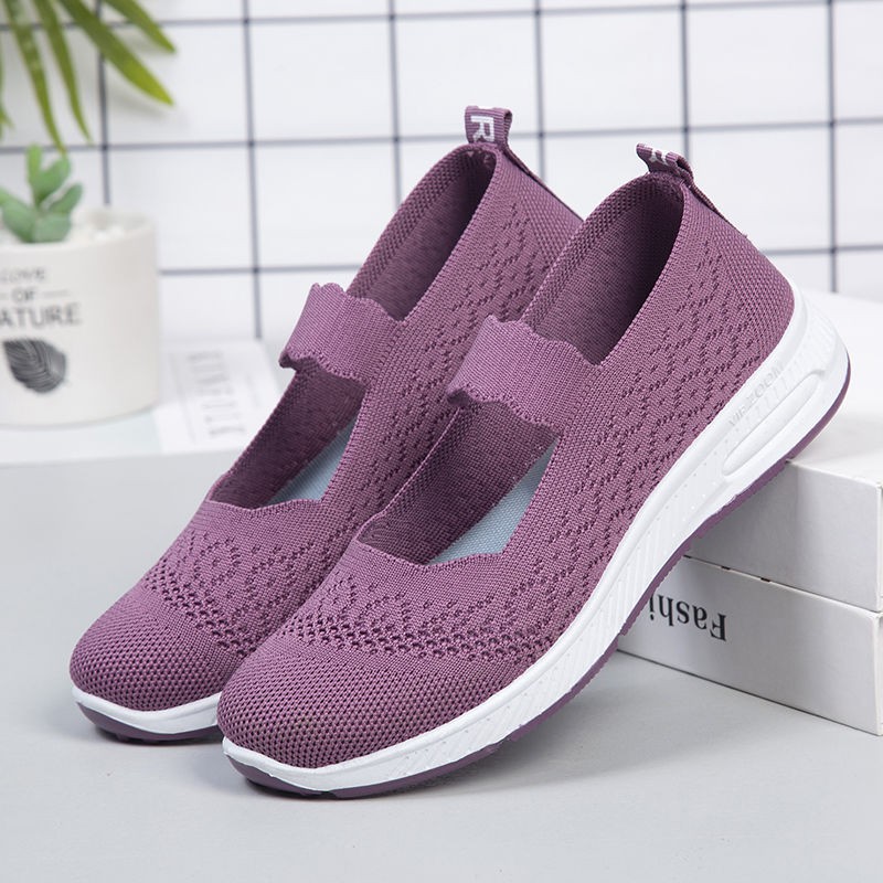 Giày crocs vải dệt thoáng khí chống trượt phong cách thời trang mùa thu dành cho phụ nữ trung niên