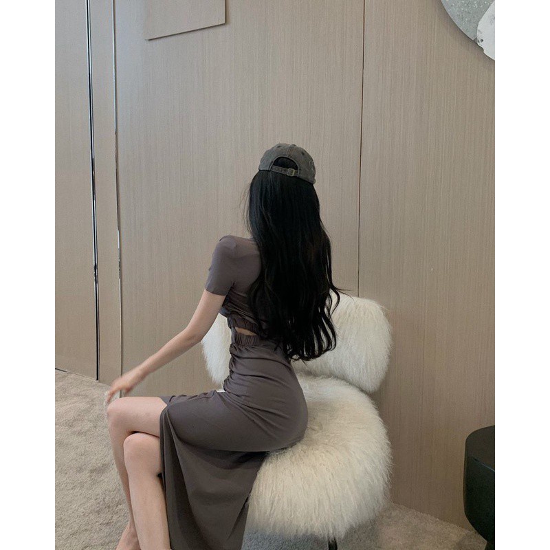 Đầm dài xẻ tà nhấn eo độc đáo thiết kế xếp ly phong cách Hàn Quốc thời trang mùa hè cho nữ 2021