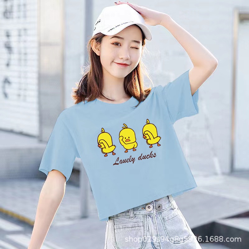 Áo Thun Crotop Form Rộng Tay Ngắn Chất Cotton Mền Mại In Lauely Duck Ulzzang Style Hàn Quốc TTT0111