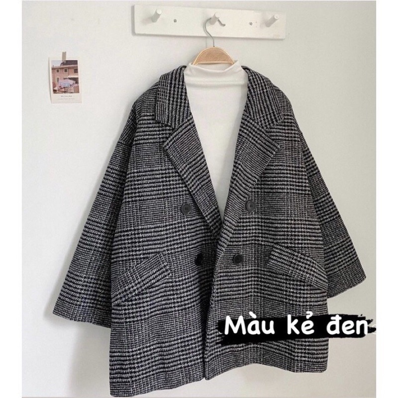 Áo vest dạ kẻ 2 lớp dày dặn/ blazer nữ túi nắp Quảng Châu loại 1