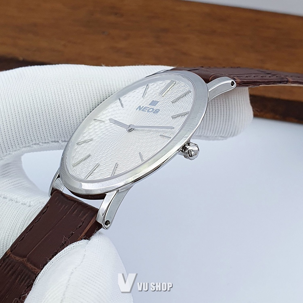 Đồng hồ nam NEOS N-40577M Dây da Siêu mỏng Chính hãng