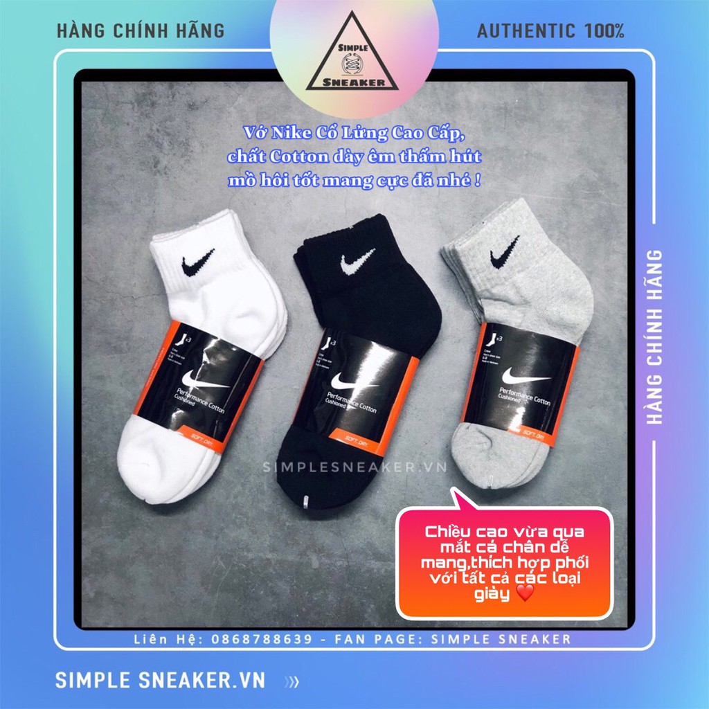 Vớ Nike Cổ Lửng FREESHIP Tất Nam Nữ Unisex Chính Hãng - Chất Dày Dặn Cao Cấp Chống Hôi Chân - Đen Trắng Xám