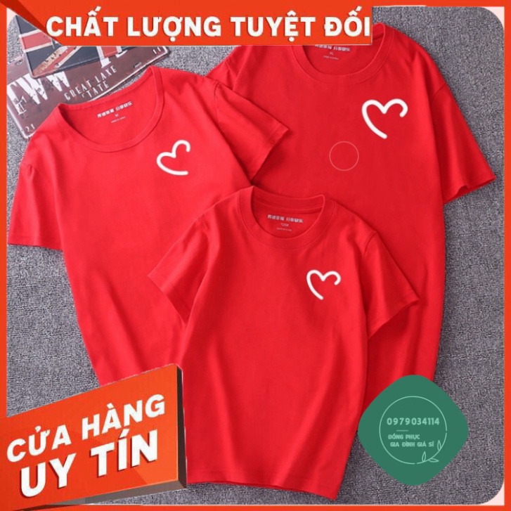 Áo thun giá sỉ Áo Thun Gia Đình Màu Đỏ In Logo Trái Tim