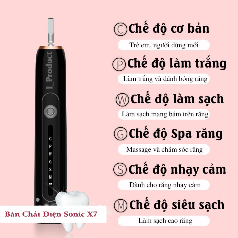 Bàn Chải Điện Sonic X7 2022 Công Nghệ Sóng Âm 6 Chế Độ Chải Trải Sạch Mảng Bám Cao Răng Vệ Sinh Răng Miệng Sạch Sẽ