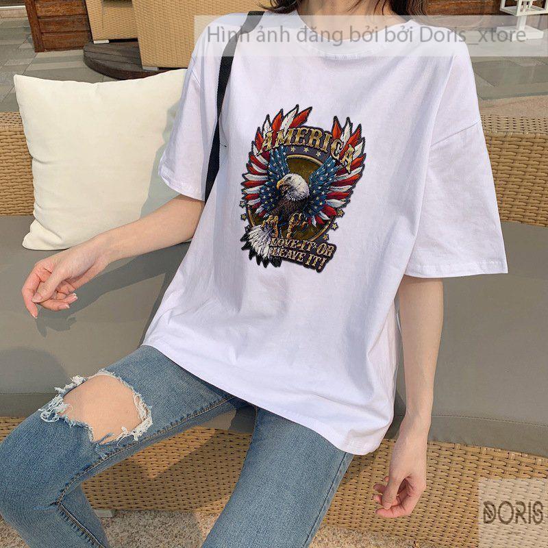 Áo Thun Tay Lỡ💥Áo Phông Tay Lỡ Dáng Unisex Form Rộng Phong Cách Ulzzang Hình Đại Bàng American Doris_xtore