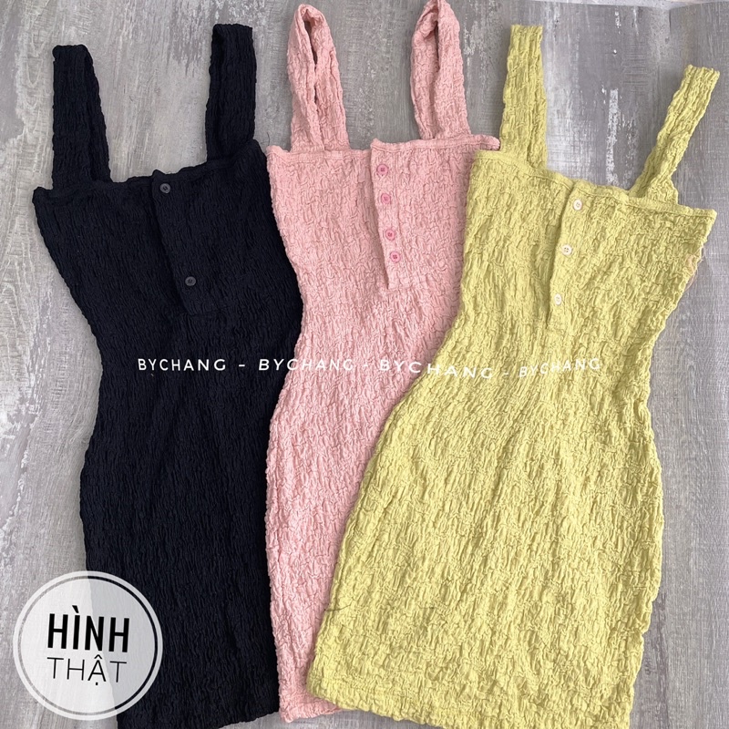 Đầm Xốp Nhăn Dây Bản To Body Ôm Dáng Hot Hit byChang có kèm hình thật | BigBuy360 - bigbuy360.vn