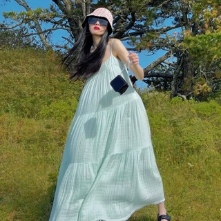 (ORDER) Váy hai dây dập  viền maxi xòe dài rộng bồng bềnh style vintage mùa hè nhẹ nhàng (hàng order hot)