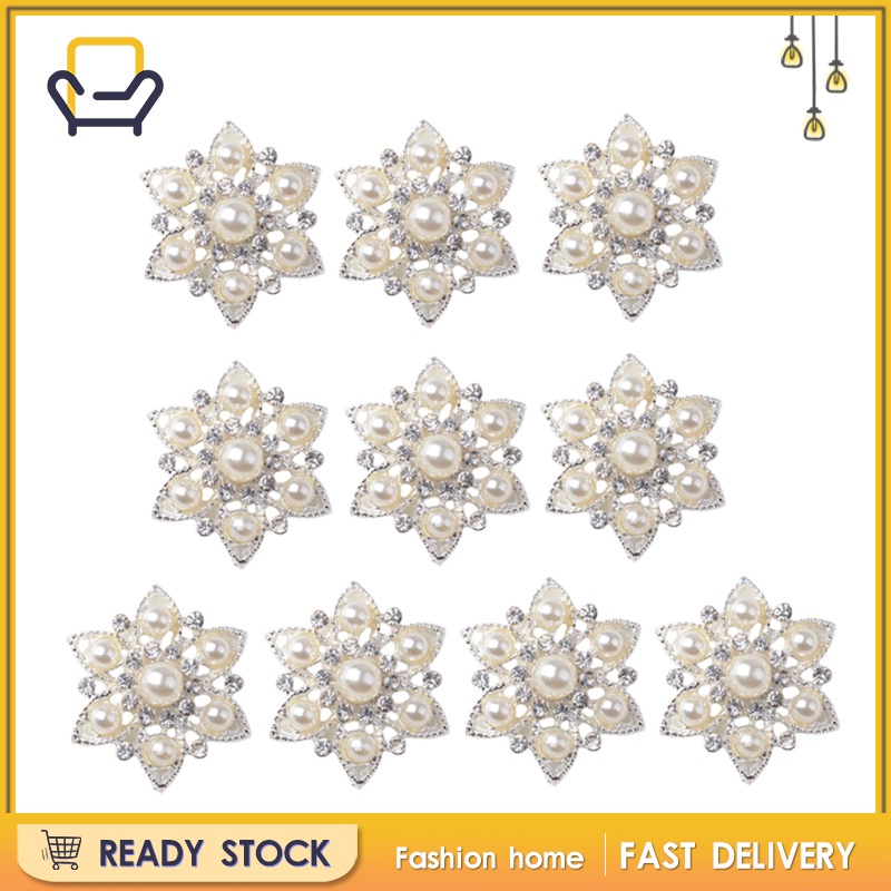 Bộ 10 Nút Áo Hình Hoa Đính Đá Và Ngọc Trai Nhân Tạo Thời Trang Diy