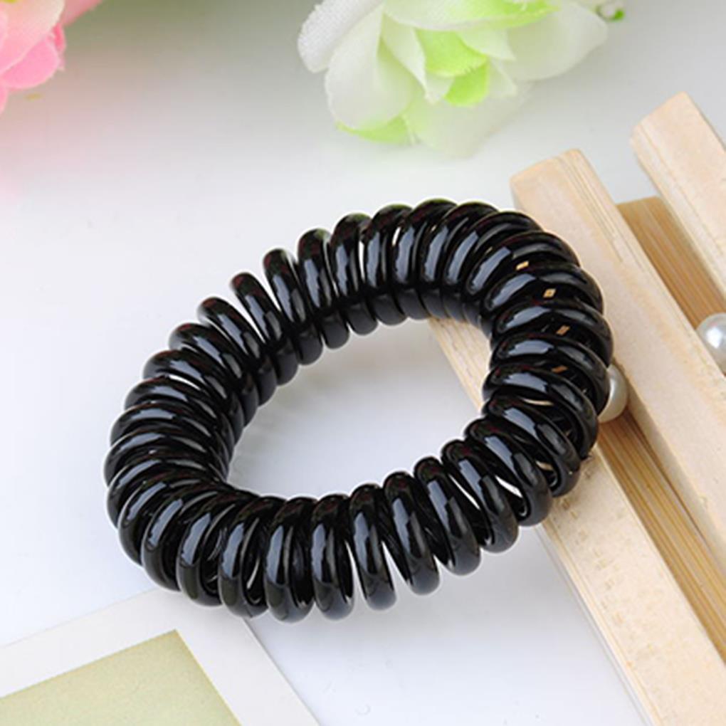 Dây buộc tóc đuôi ngựa làm vòng tay co giãn dạng dây điện thoại màu đen