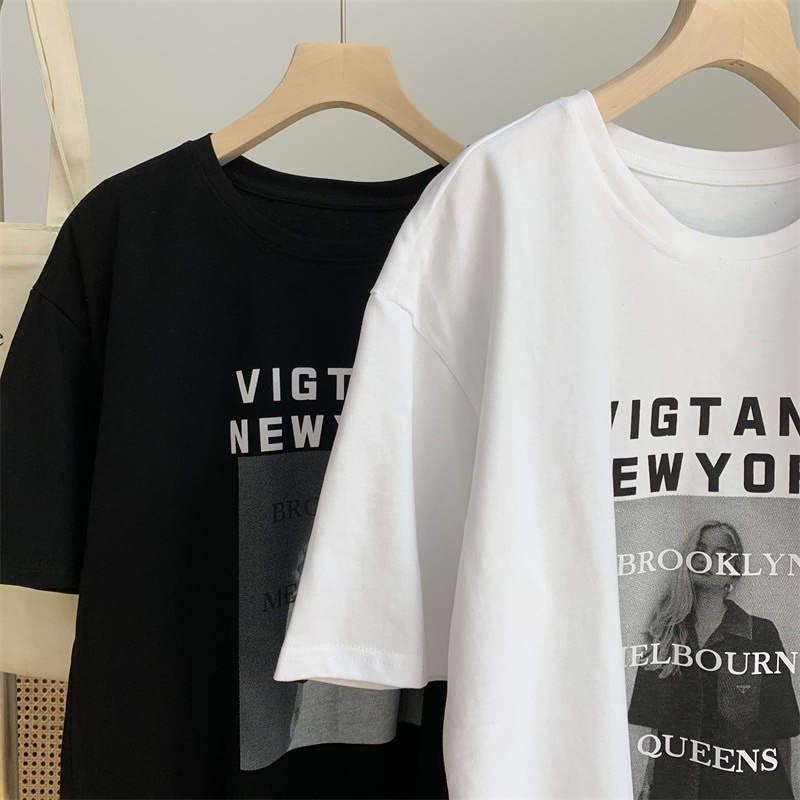 Áo phông 3158, áo thun tay lỡ form rộng chất cotton in hình tage