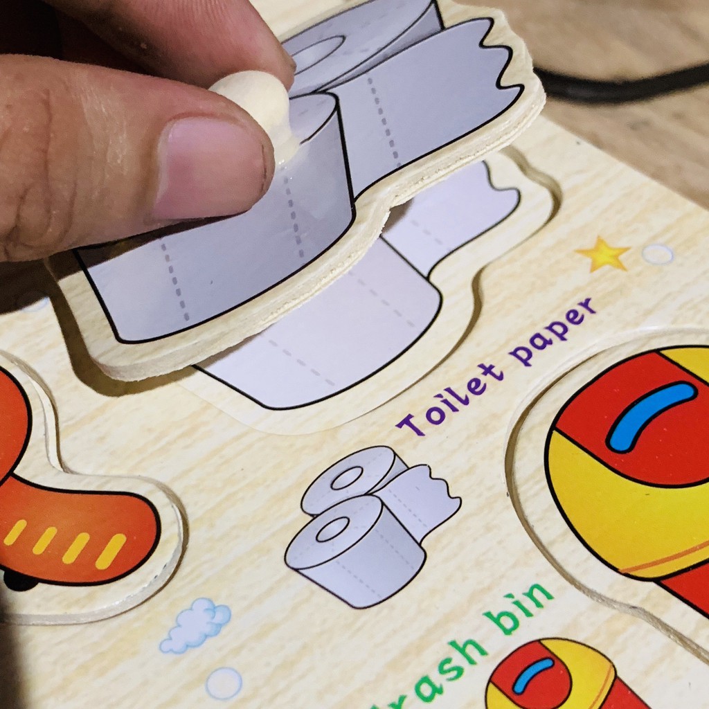 Combo 2 Bảng Núm Gỗ Cầm Tay Chủ Đề Phương Tiện Và Vật Dụng Gia Đình Cho Bé Phát Triển Tư Duy