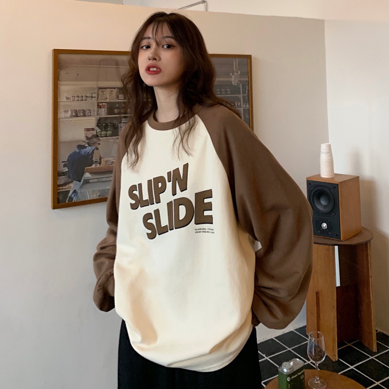Áo thun hoodie mỏng cổ tròn tay raglan thời trang mùa thu phong cách Hàn Quốc 3 màu tùy chọn