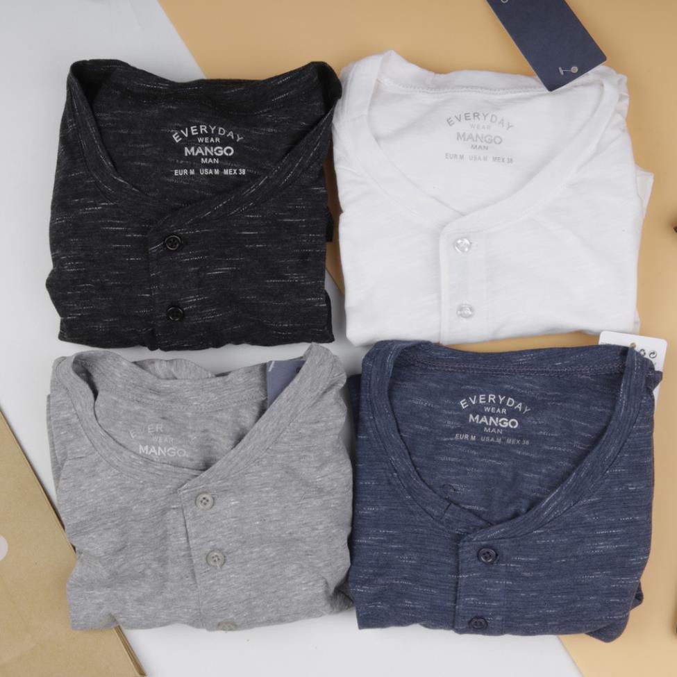 new 2021 Áo phông nam henley hàng hè vải cotton mỏng mặc mát . ⛔