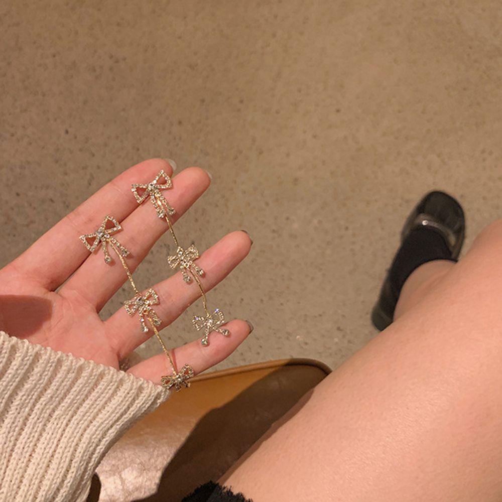 MXGOODS Bông Tai Dài Hình Nơ Đính Đá Thời Trang Dành Cho Nữ