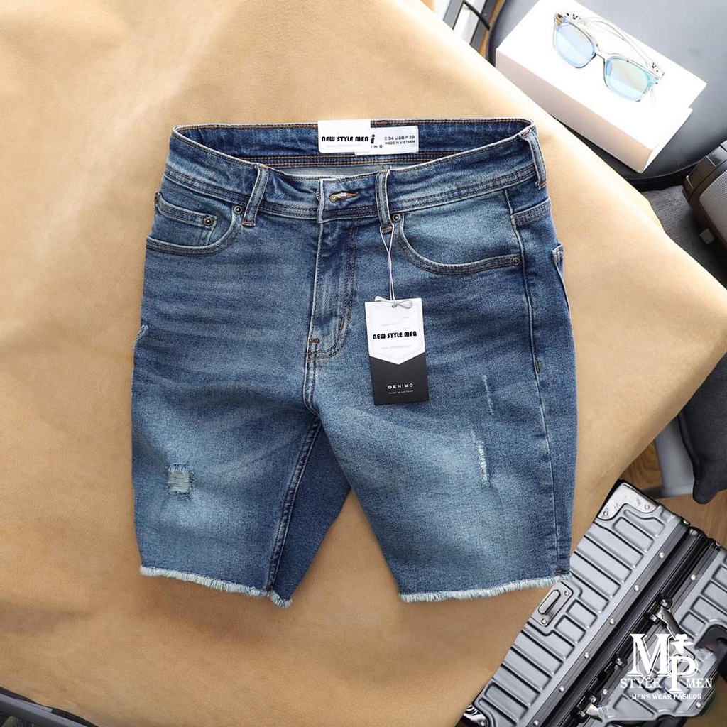 -Quần short jean rách xướt màu xanh  form vừa vẹn thoải mái